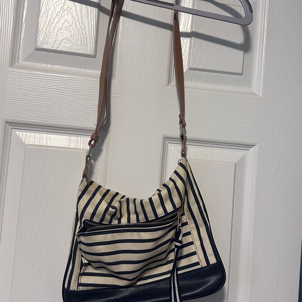 a new day Navy and Tan Striped Shoulder Bag